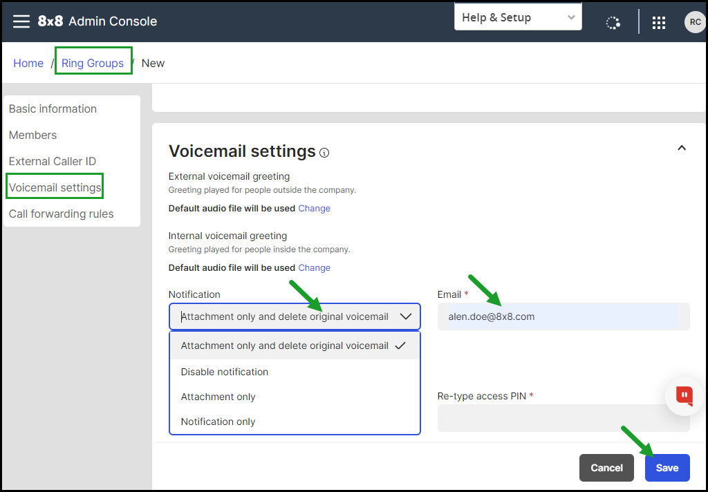 Enable voicemail notifications for Ring Groups Enable voicemail notifications for Ring Groups