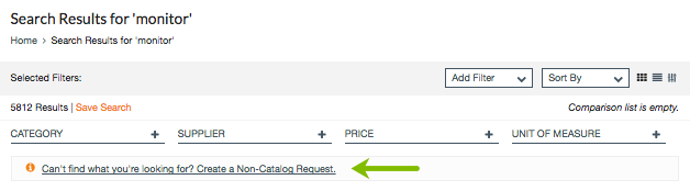BuyerQuest Non Catalog Request from Search Results